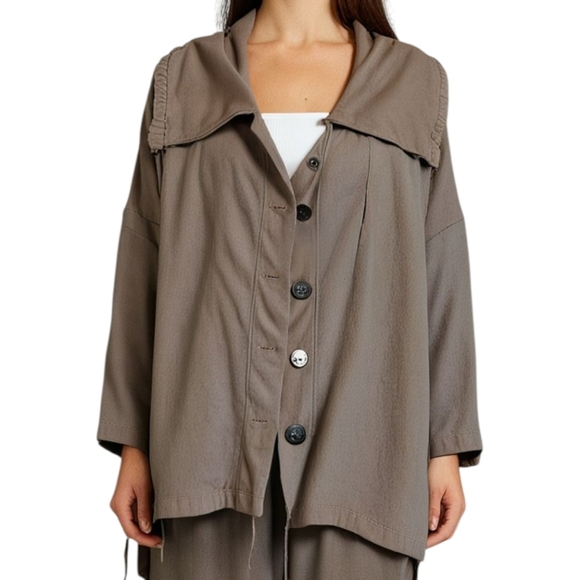 Neon Buddha Jacket Taupe Brown Relaxed Fit Boxy Draw Strings Women's size XL - Picture 1 of 12